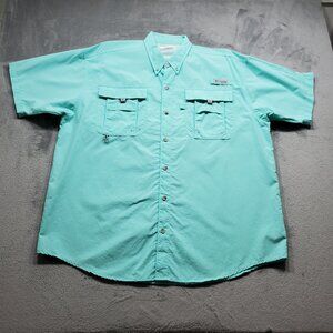 Columbia PFG Button Up Outdoorsman's Shirt Vented 2 Pockets Mint Green Men Sz L